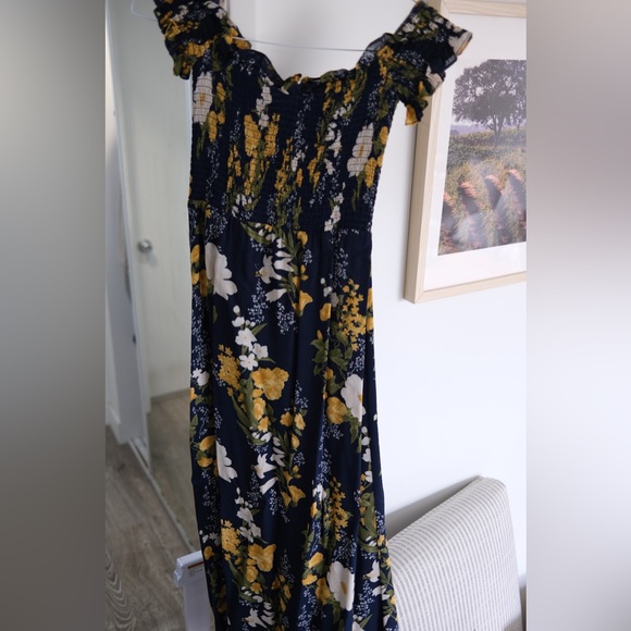 Reformation Murphy Navy Blue Yellow Floral Midi Dress - size 2 - Picture 5 of 5